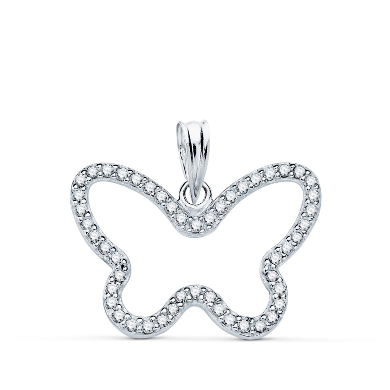9K COLGANTE ORO BLANCO MARIPOSA CON CIRCONITA 22X16 MM