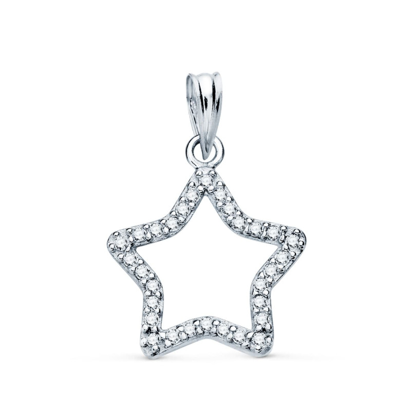 9K COLGANTE ORO BLANCO ESTRELLA CON CIRCONITAS. MEDIDA: 16X15 MM