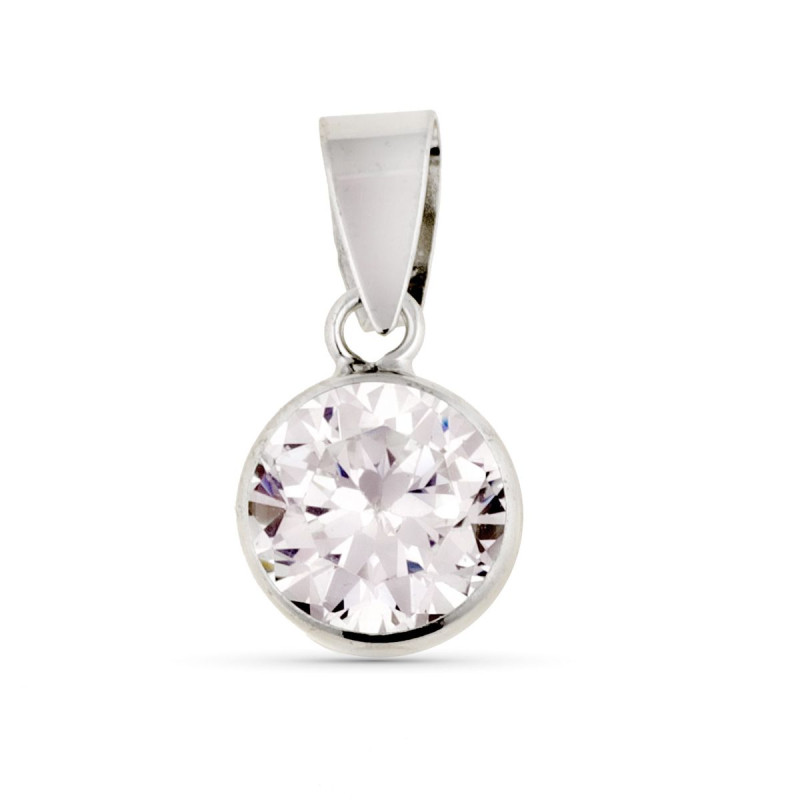 9K COLGANTE ORO BLANCO REDONDO CHATON CON CIRCONTIA 7 MM