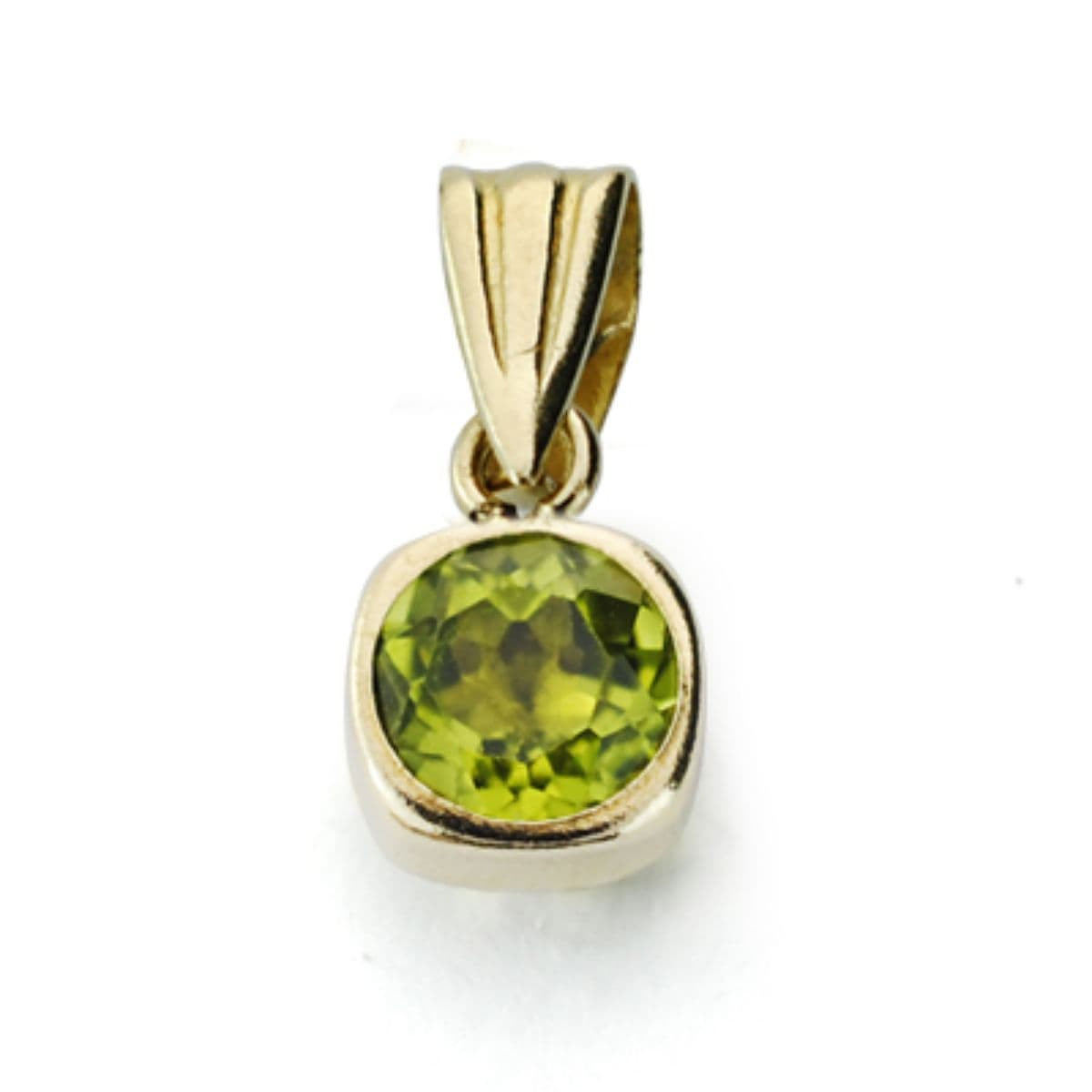 9K COLGANTE ORO AMARILLO CUADRADO OLIVINA NATURAL 0,57 QTS. ANCHO: 5 MM