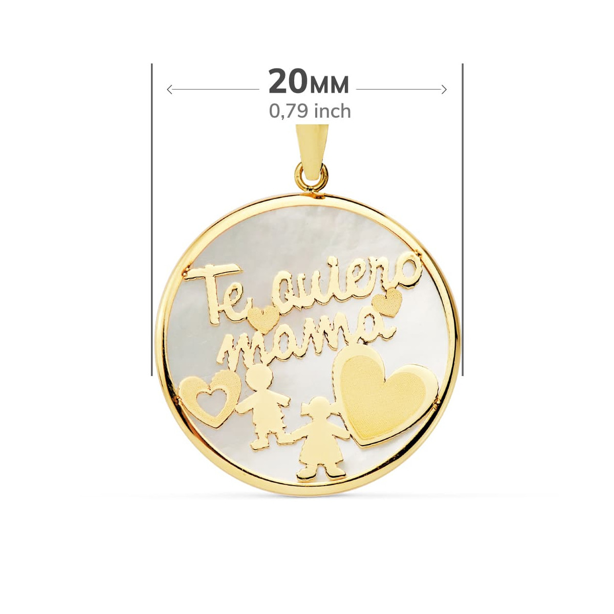 9K COLGANTE ORO AMARILLO MAMA NACAR NIÑO Y NIÑA 20 MM