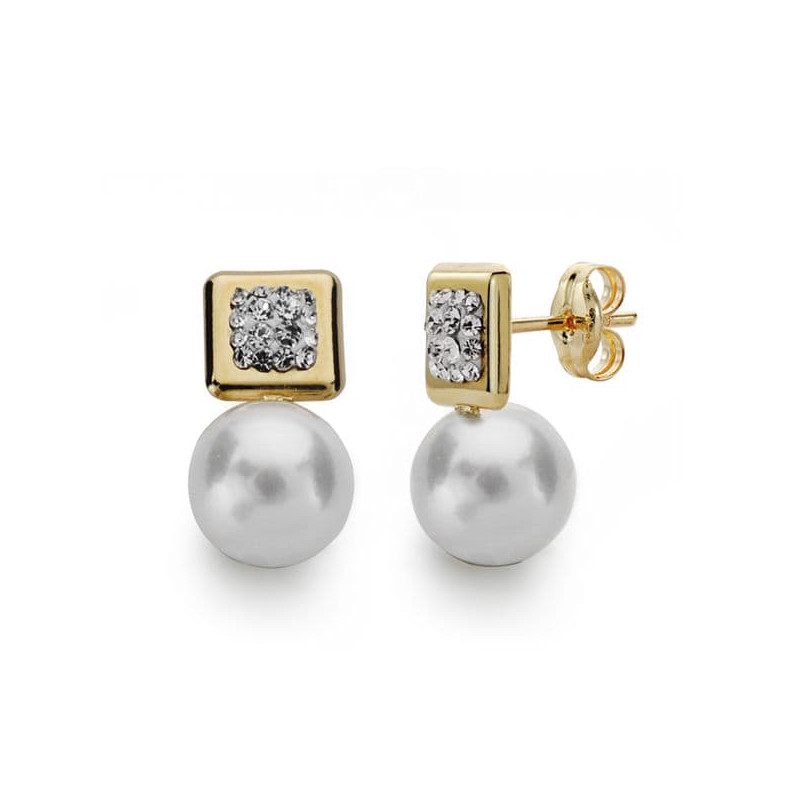 9K PENDIENTES ORO AMARILLO PERLA 7.5-8 MM TOTAL 14X8 MM CIERRE PRESION