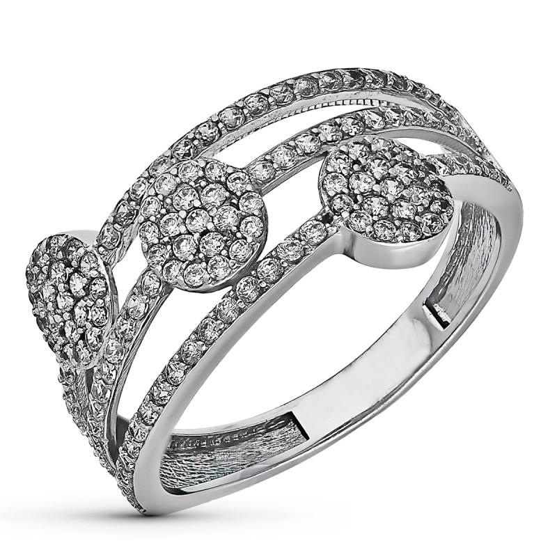 9K SORTIJA ORO BLANCO BANDAS CON MOTIVOS REDONDOS Y CIRCONITAS. ANCHO: 10 MM