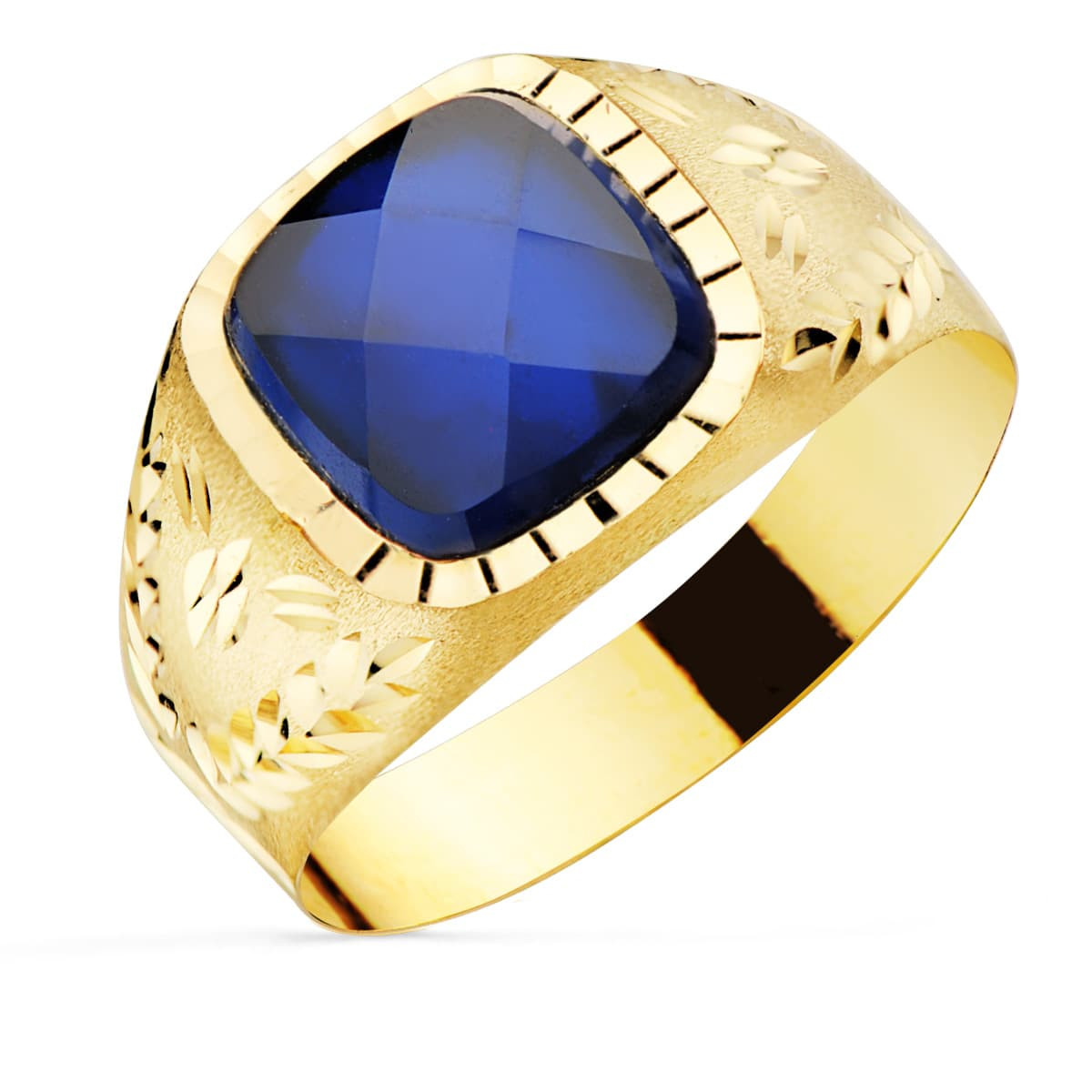 9K SELLO ORO AMARILLO CON PIEDRA ZAFIRO SPINEL 9X9 MM LATERAL TALLADO