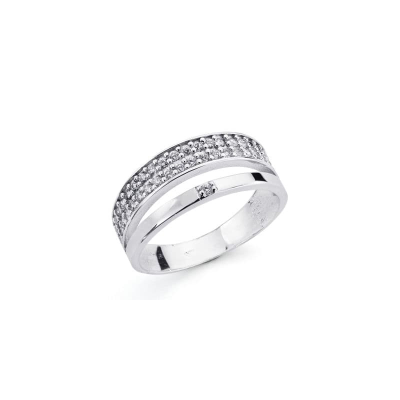 9K SORTIJA ORO BLANCO DOS BANDAS CON CIRCONITAS. ANCHO: 7 MM