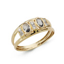 9K SORTIJA ORO AMARILLO CIRCONITAS AGUAMARINA OVALES Y BLANCAS. ANCHO: 7 MM
