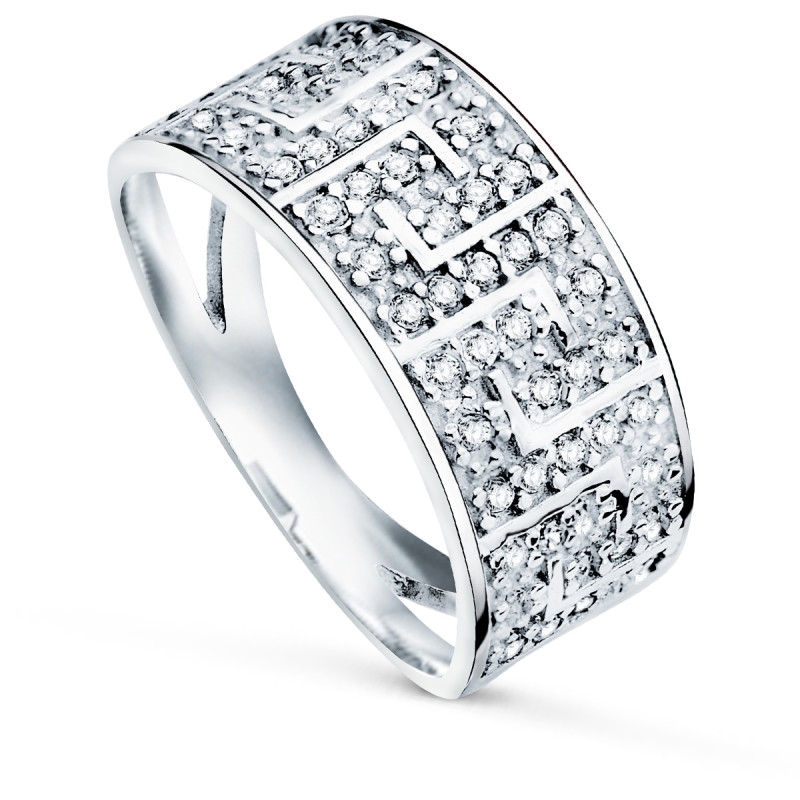 9K SORTIJA ORO BLANCO GRECAS CON CIRCONITAS. ANCHO: 9 MM