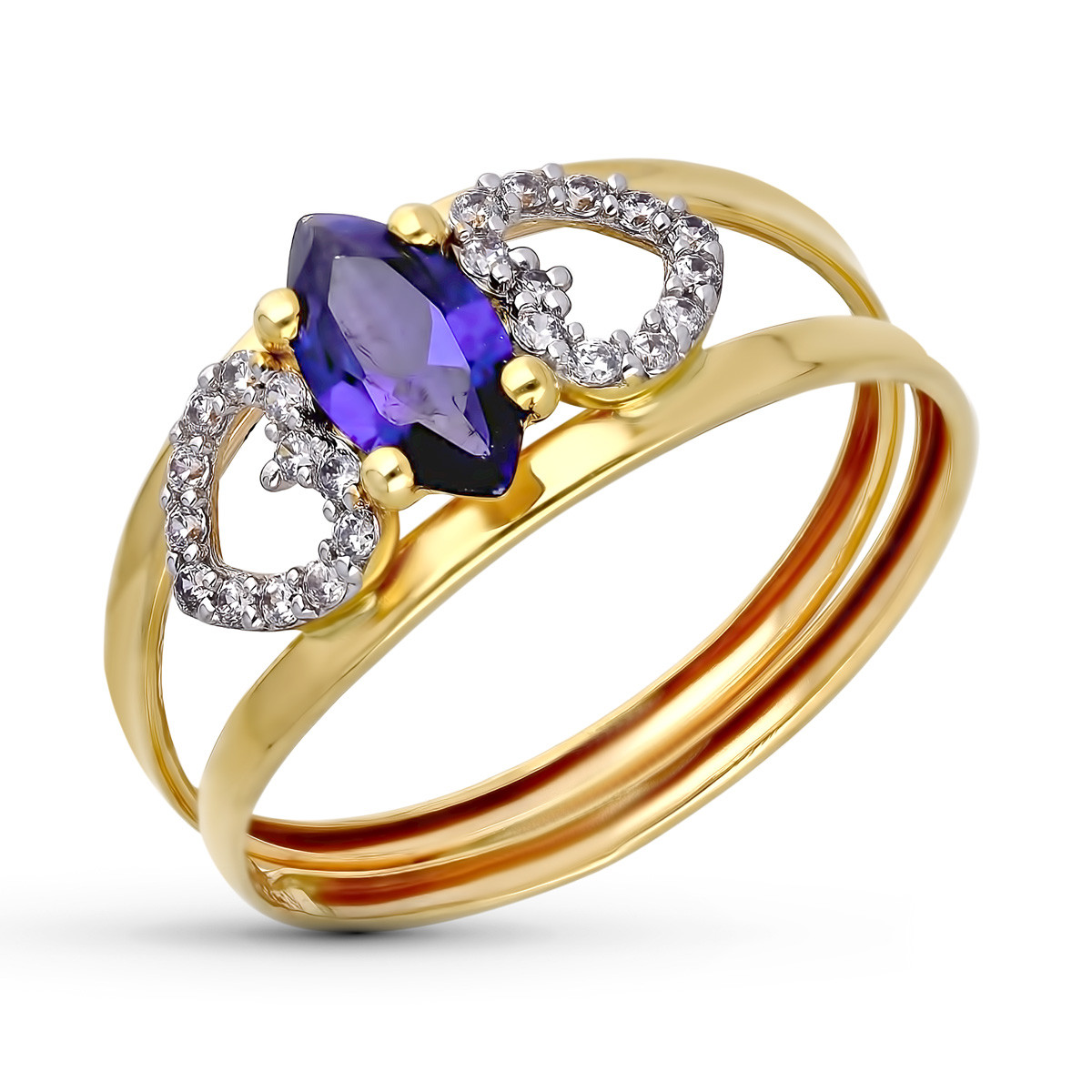 9K SORTIJA ORO BICOLOR CIRCONITA AZUL MARQUISE Y CIRCONITAS. ANCHO: 8 MM