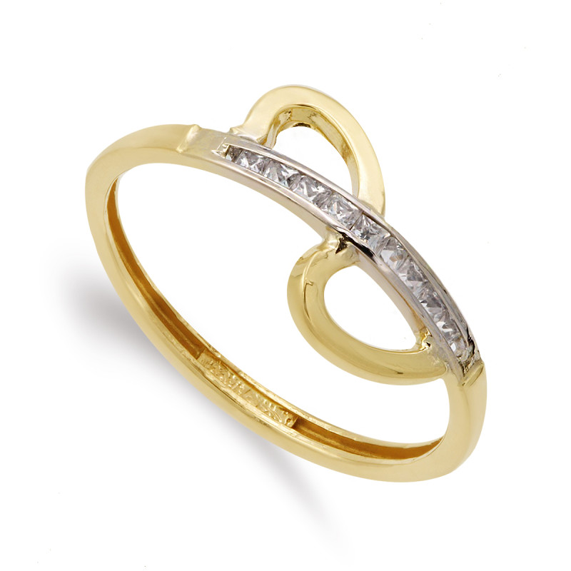 9K SORTIJA ORO BICOLOR HOJAS PARTIDAS CON CIRCONITAS EN CARRIL. ANCHO: 9 MM