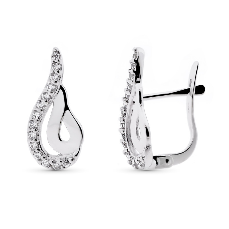 9K PENDIENTES ORO BLANCO BANDAS CARRIL CIRCONITA 16X7 MM CIERRE CATALAN