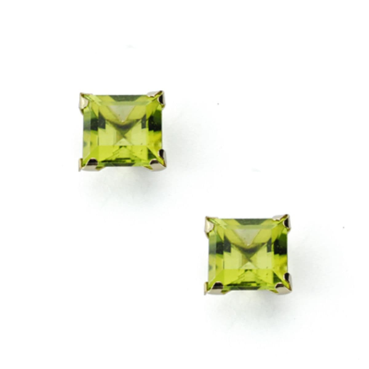 9K PENDIENTES ORO AMARILLO CUADRADOS OLIVINA NATURAL 1,42 QTS. MEDIDA: 5X5 MM. CIERRE PRESION