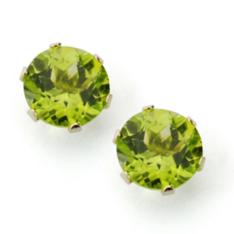 9K PENDIENTES ORO AMARILLO GARRA INGLESA OLIVINA NATURAL 7 MM 2.88 QTS CIERRE PRESION