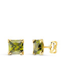 9K PENDIENTES ORO AMARILLO 4 GARRAS OLIVINA NATURAL 6X6 MM 2.30 QTS PRESION
