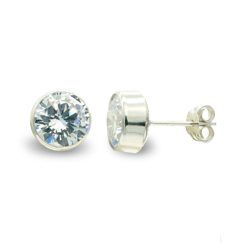 9K PENDIENTES ORO BLANCO 7 MM CHATON CIRCONITA CIERRE PRESION