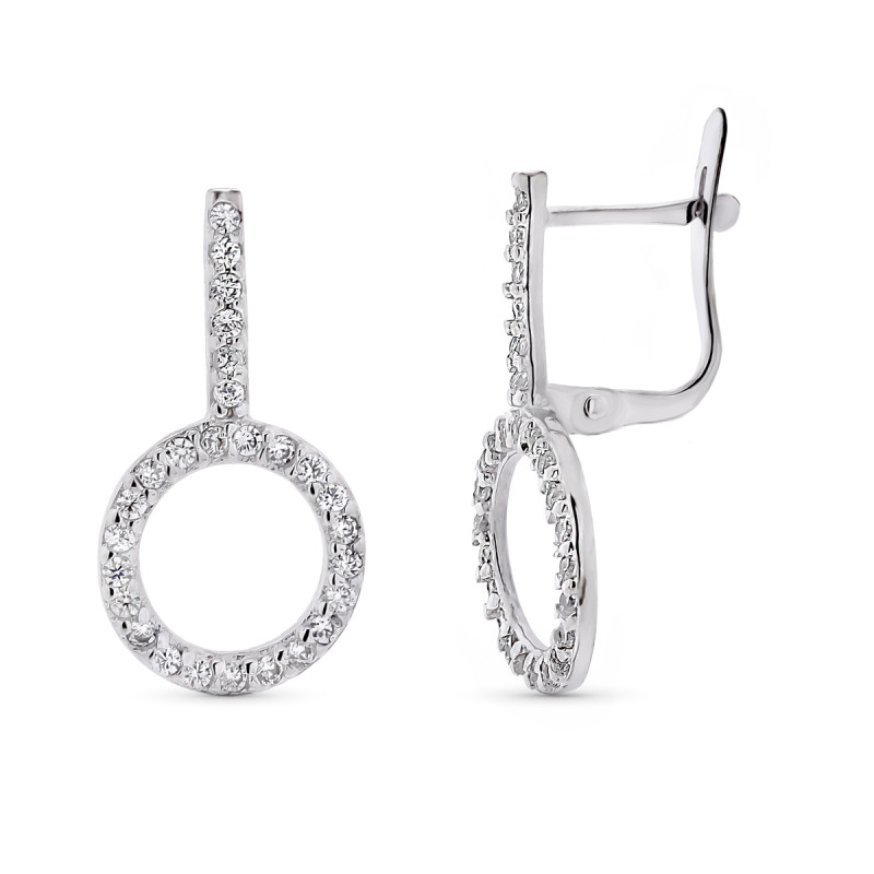 9K PENDIENTES ORO BLANCO DOBLE CUERPO CIRCULO CATALAN 22X11 MM