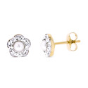 9K PENDIENTES ORO AMARILLO FLOR CIRCONITA PERLA 3 MM ANCHO TOTAL 6 MM PRESION