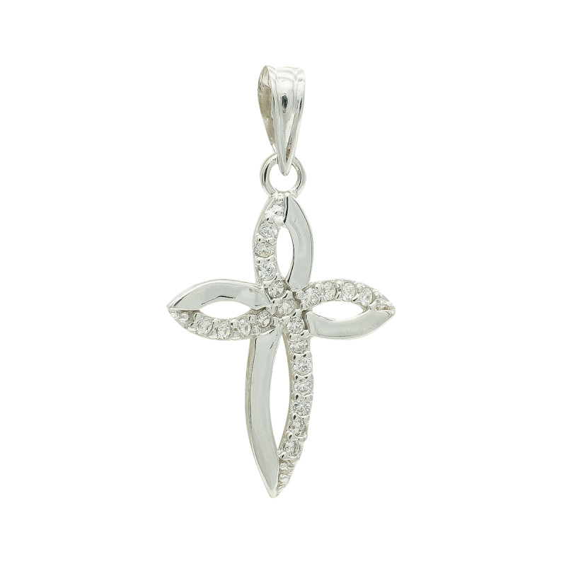 9K CRUZ ORO BLANCO CIRCONITA 23X15 MM