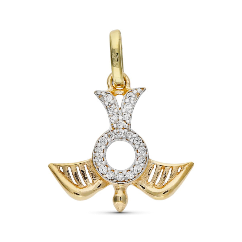 9K COLGANTE oro bicolor PALOMA ESPIRITU SANTO CIRCONITA 14x17 mm
