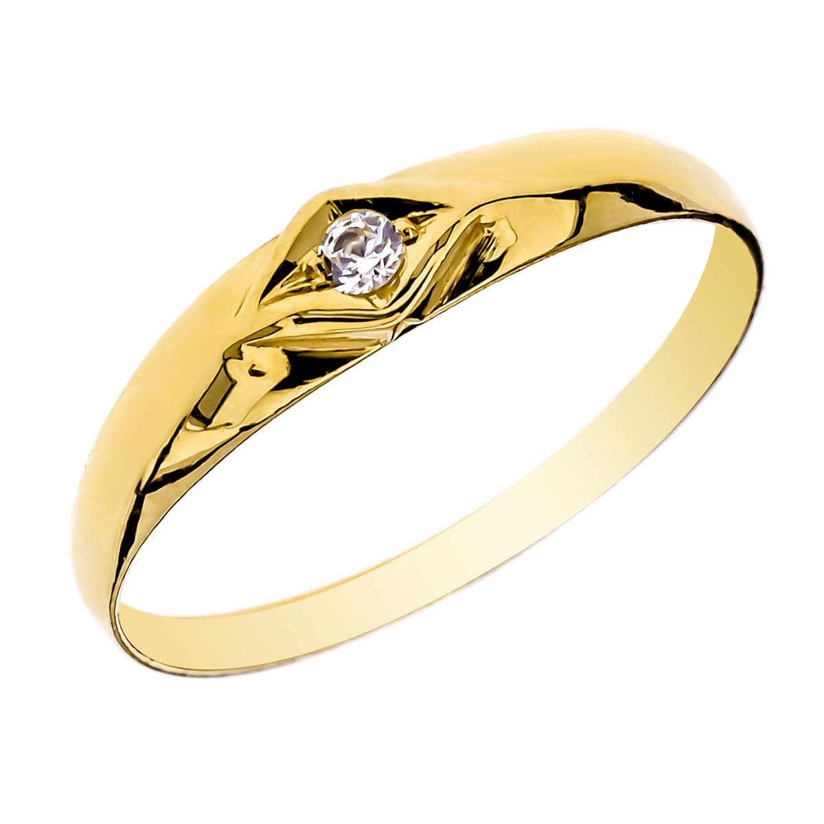 9K SOLITARIO ORO AMARILLO MEÑIQUE O BEBE CON CIRCONITA. ANCHO: 3,5 MM