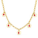18K COLLAR ORO AMARILLO FLORES 12 MM CORAL CADENA 50CM