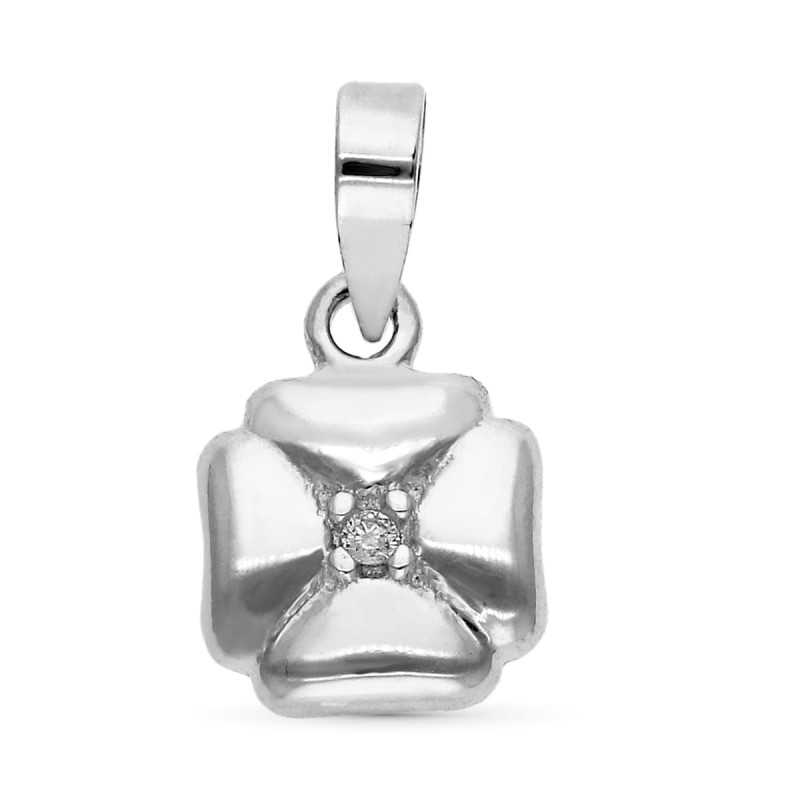 9K COLGANTE ORO BLANCO TREBOL DIAMANTES 0.008 QTS 7X7 MM