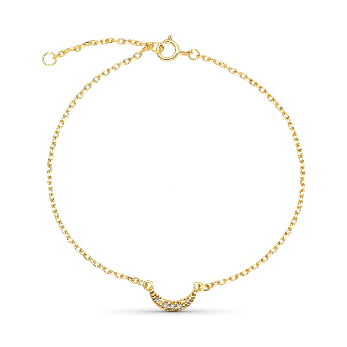 9K PULSERA ORO AMARILLO 16CM EXTENSION 18XM LUNA DIAMANTES 8X4 MM 0.034 CTS