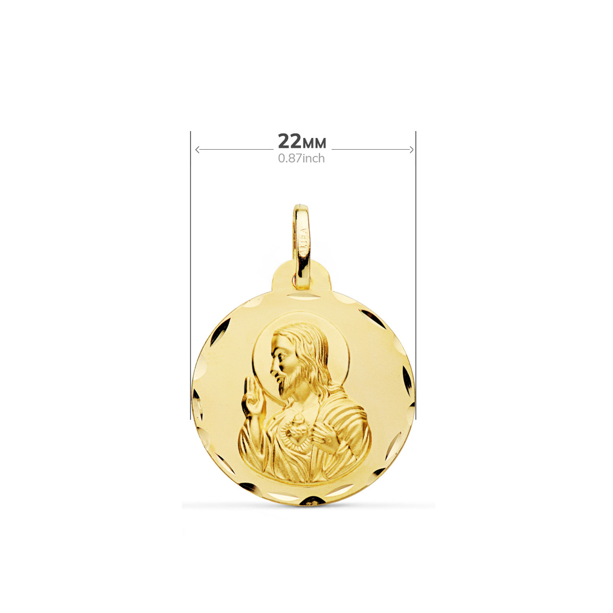 9K ESCAPULARIO ORO AMARILLO TALLADO VIRGEN DEL CARMEN Y CORAZON DE JESUS 22 MM