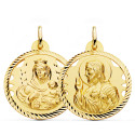 9K ESCAPULARIO ORO AMARILLO HELICE CALADO VIRGEN CARMEN Y CORAZON DE JESUS 28 MM