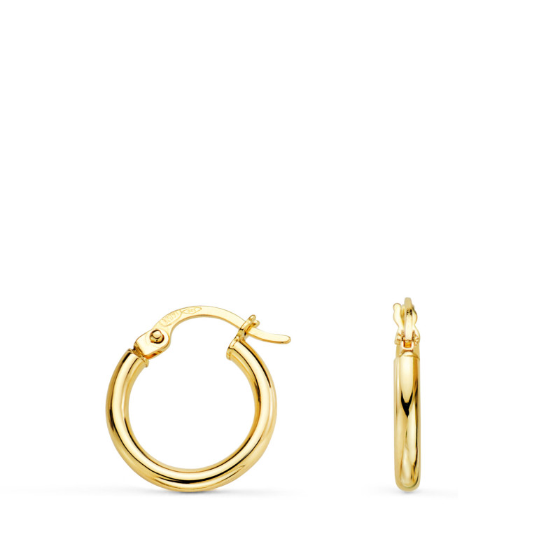 18K PENDIENTES AROS ORO AMARILLO  HUECOS REDONDOS TUBO REDONDO 14 MM. GROSOR 2 MM