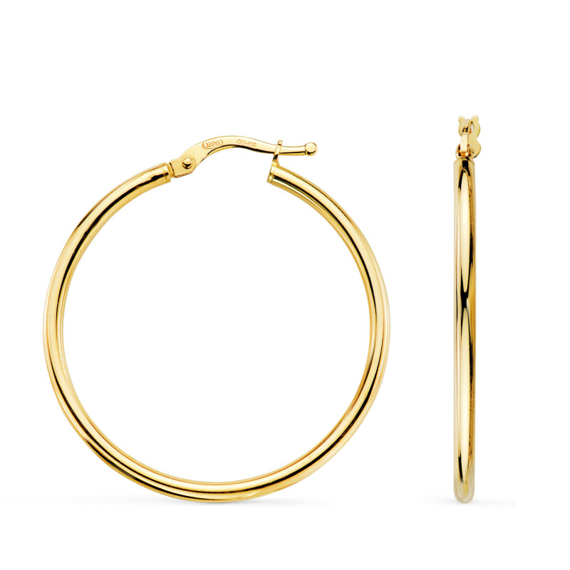 18K AROS ORO AMARILLO HUECOS REDONDOS TUBO REDONDO 34 MM. GROSOR 2 MM