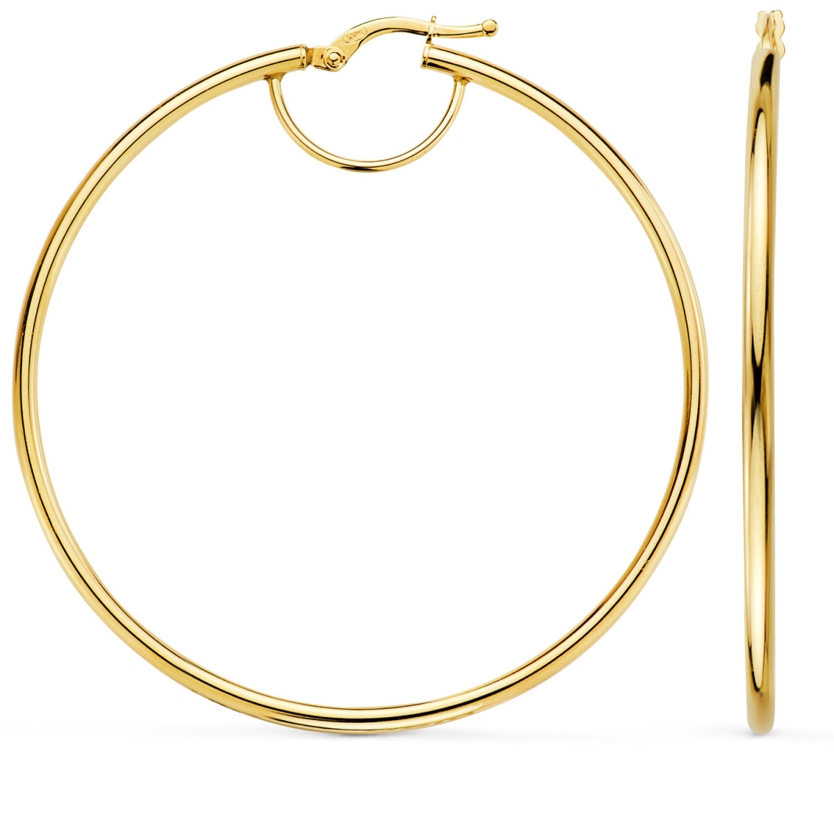 18K PENDIENTES AROS ORO AMARILLO HUECOS REDONDOS TUBO REDONDO 54 MM. GROSOR 2 MM