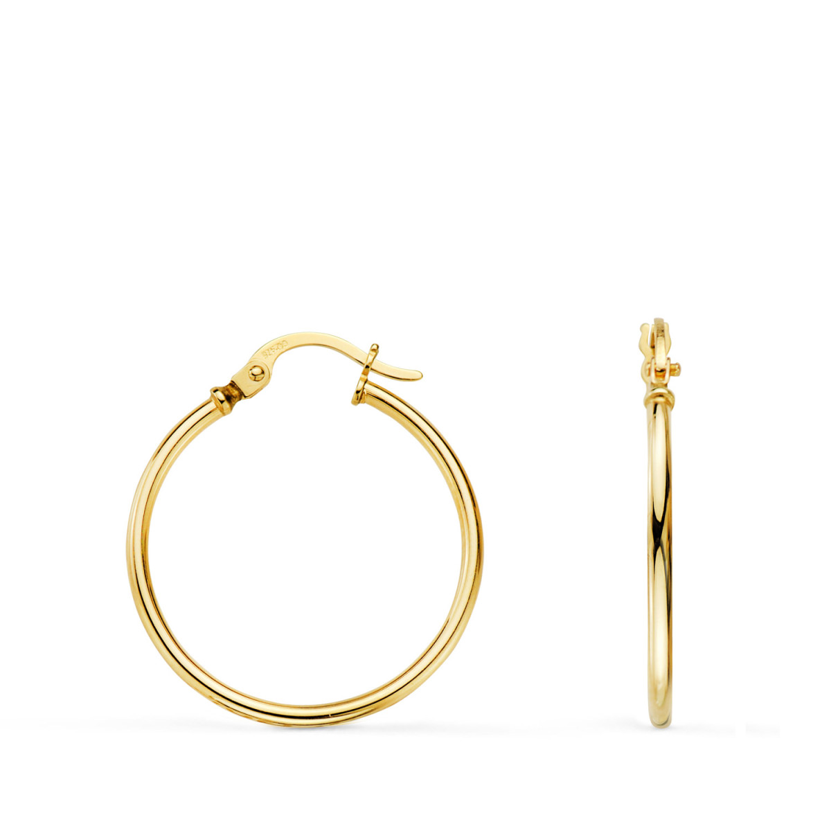 18K PENDIENTES AROS CRIOLLAS  ORO AMARILLO HUECOS REDONDOS TUBO REDONDO 21 MM. GROSOR 1,5 MM