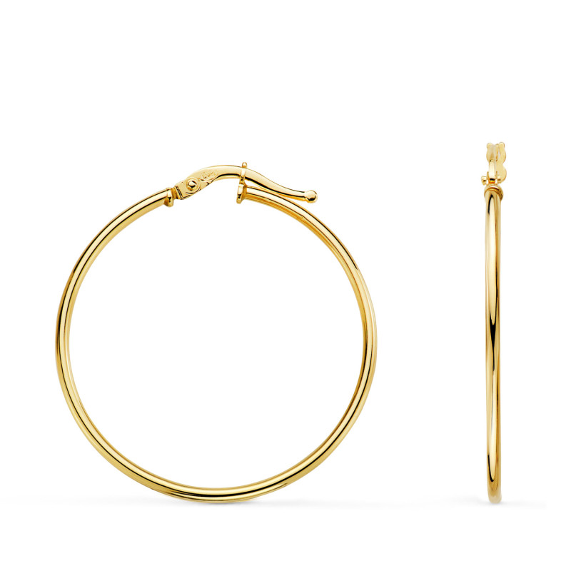 18K PENDIENTES AROS  CRIOLLAS ORO AMARILLO HUECOS REDONDOS TUBO REDONDO 33 MM. GROSOR 1,5 MM
