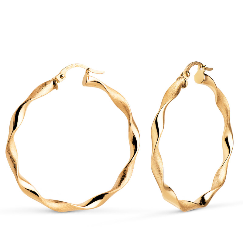18K AROS ORO AMARILLO HUECOS RETORCIDOS MATE Y BRILLO 34 MM. GROSOR: 3 MM