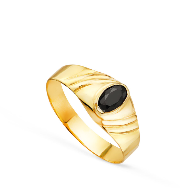 18K SOLITARIO ORO AMARILLO PEQUEÑO BEBE O MEÑIQUE CIRCONITA NEGRA OVAL 5X3MM