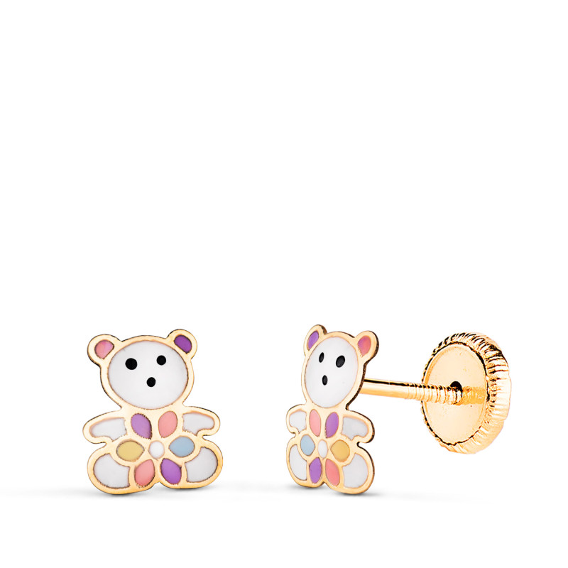 18K PENDIENTES ORO AMARILLO OSOS ESMALTADOS. MEDIDA: 7 X 6 MM. CIERRE TUERCA