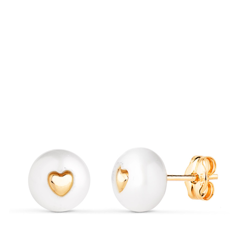 18K PENDIENTES ORO AMARILLO PERLA CON INTERIOR DE CORAZON. MEDIDA: 7 MM. CIERRE PRESION