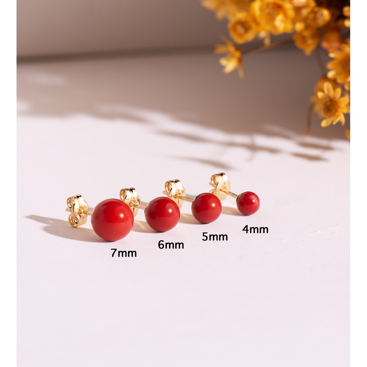 18K PENDIENTES ORO AMARILLO CORAL CON CASQUILLA. MEDIDA: 6 MM. CIERRE PRESION