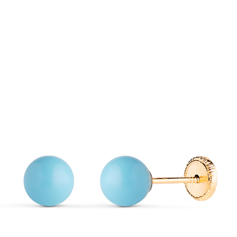 18K PENDIENTES ORO AMARILLO TURQUESA CON CASQUILLA. MEDIDA: 6 MM. CIERRE TUERCA