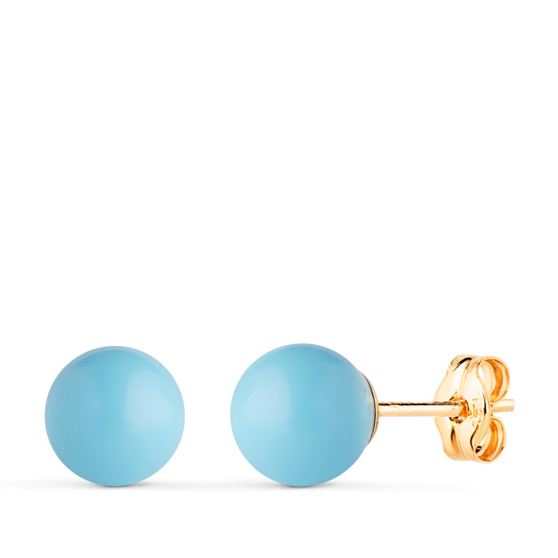 18K PENDIENTES ORO AMARILLO TURQUESA CON CASQUILLA. MEDIDA: 7 MM. CIERRE PRESION