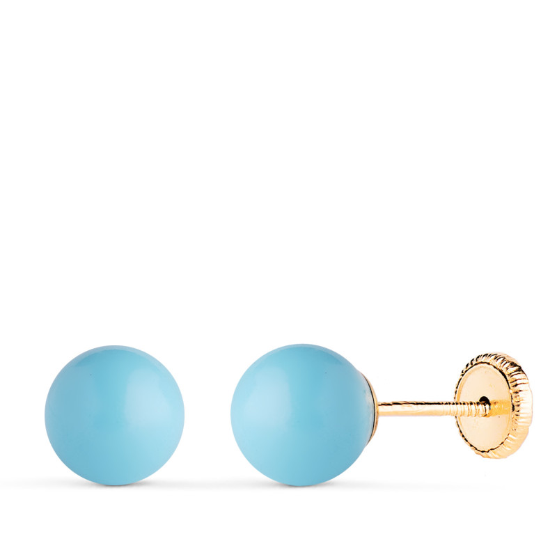 18K PENDIENTES ORO AMARILLO TURQUESA CON CASQUILLA. MEDIDA: 7 MM. CIERRE TUERCA