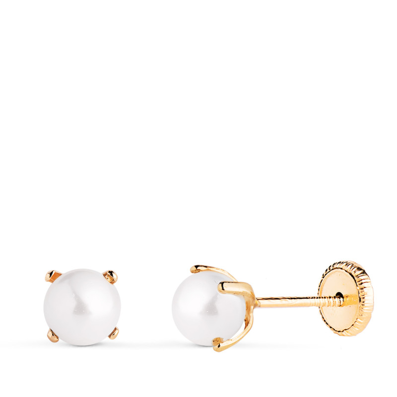 18K PENDIENTES ORO AMARILLO PERLA CON 4 GARRAS. MEDIDA: 5 MM. CIERRE TUERCA