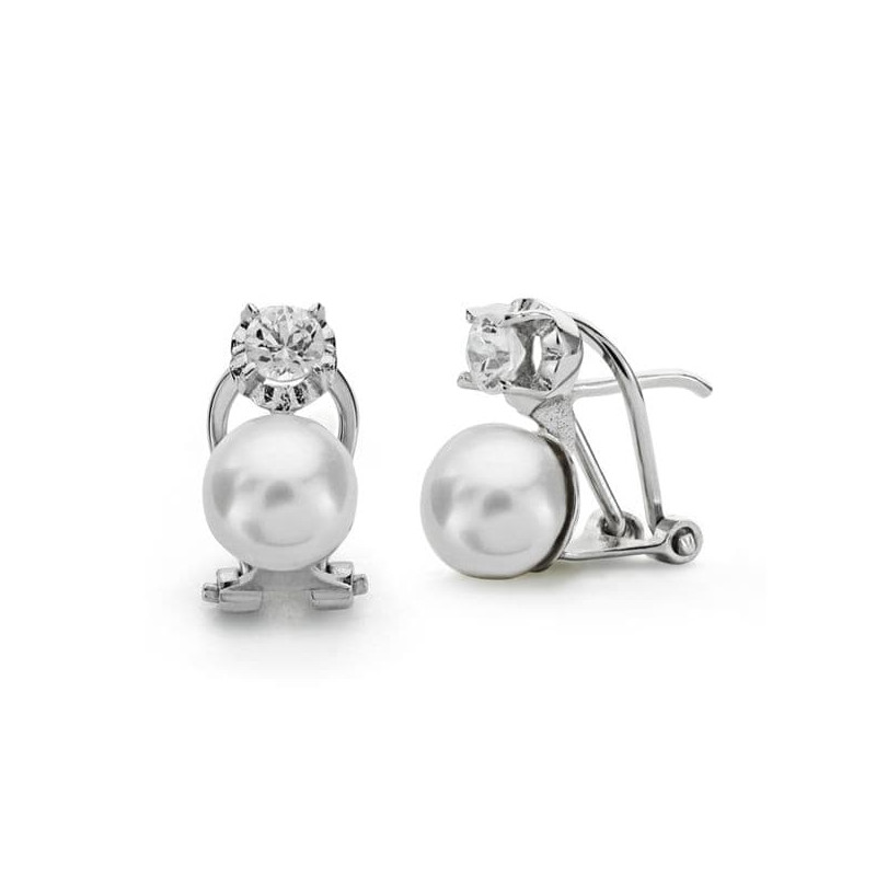 18K PENDIENTES ORO BLANCO PERLA CULTIVADA 7-4.5 MM CIERRE OMEGA