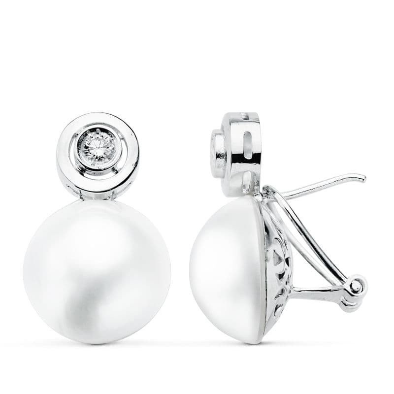 18K PENDIENTES ORO BLANCO PERLA JAPONESA 15 MM CIERRE CATALÁN