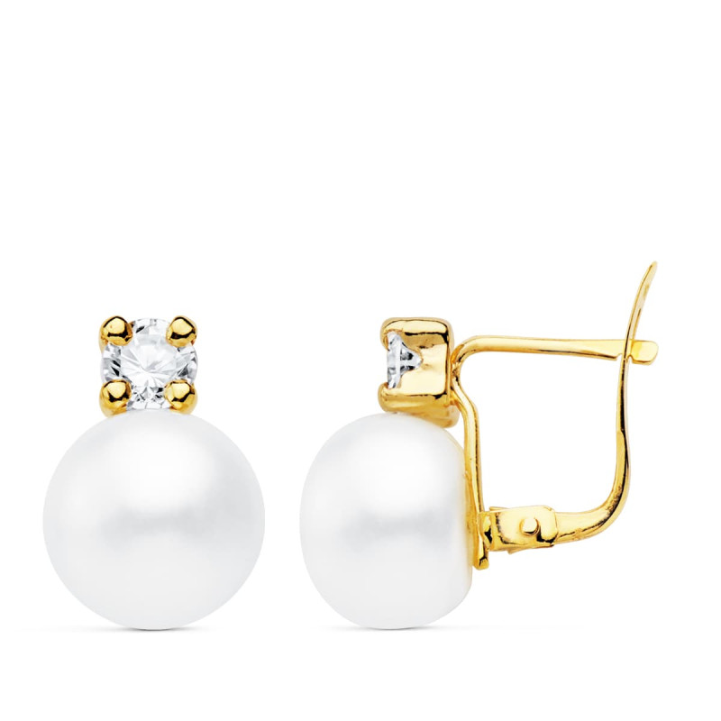 18K PENDIENTES ORO AMARILLO PERLA Y GARRAS 13X9 MM CIERRE CATALAN