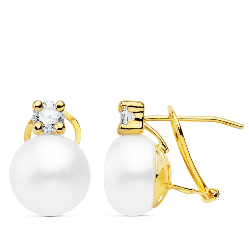 18K PENDIENTES ORO AMARILLO PERLA Y GARRAS 14X10 MM CIERRE CATALAN