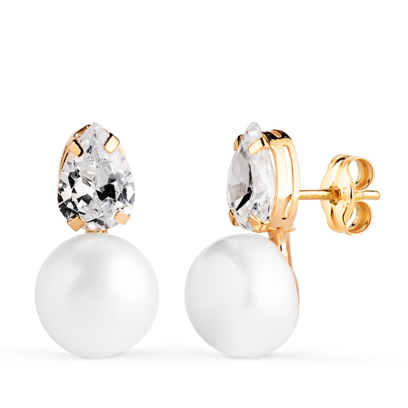 18K PENDIENTES ORO AMARILLO TU Y YO PERLA CON CIRCONITA GOTA. MEDIDA: 15 X 8 MM. CIERRE PRESION