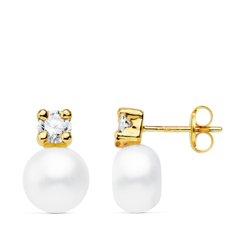 18K PENDIENTES ORO AMARILLO PERLA Y GARRAS 12X8 MM CIERRE PRESION