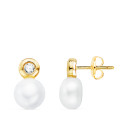 18K PENDIENTES ORO AMARILLO PERLA Y CHATON CON CIRCONTIA. MEDIDA: 12 X 7 MM. CIERRE PRESION