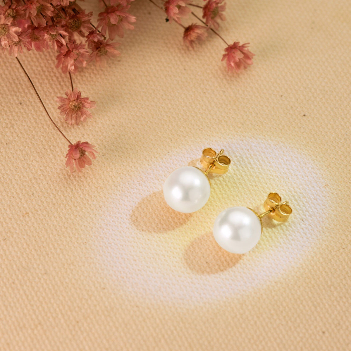 18K PENDIENTES ORO AMARILLO PERLA CULTIVADAS REDONDAS  9-9.5 MM CIERRE PRESION